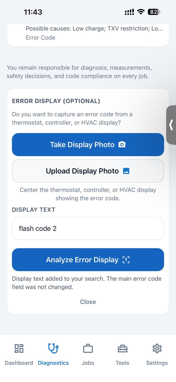 Error Display Analysis interface preview