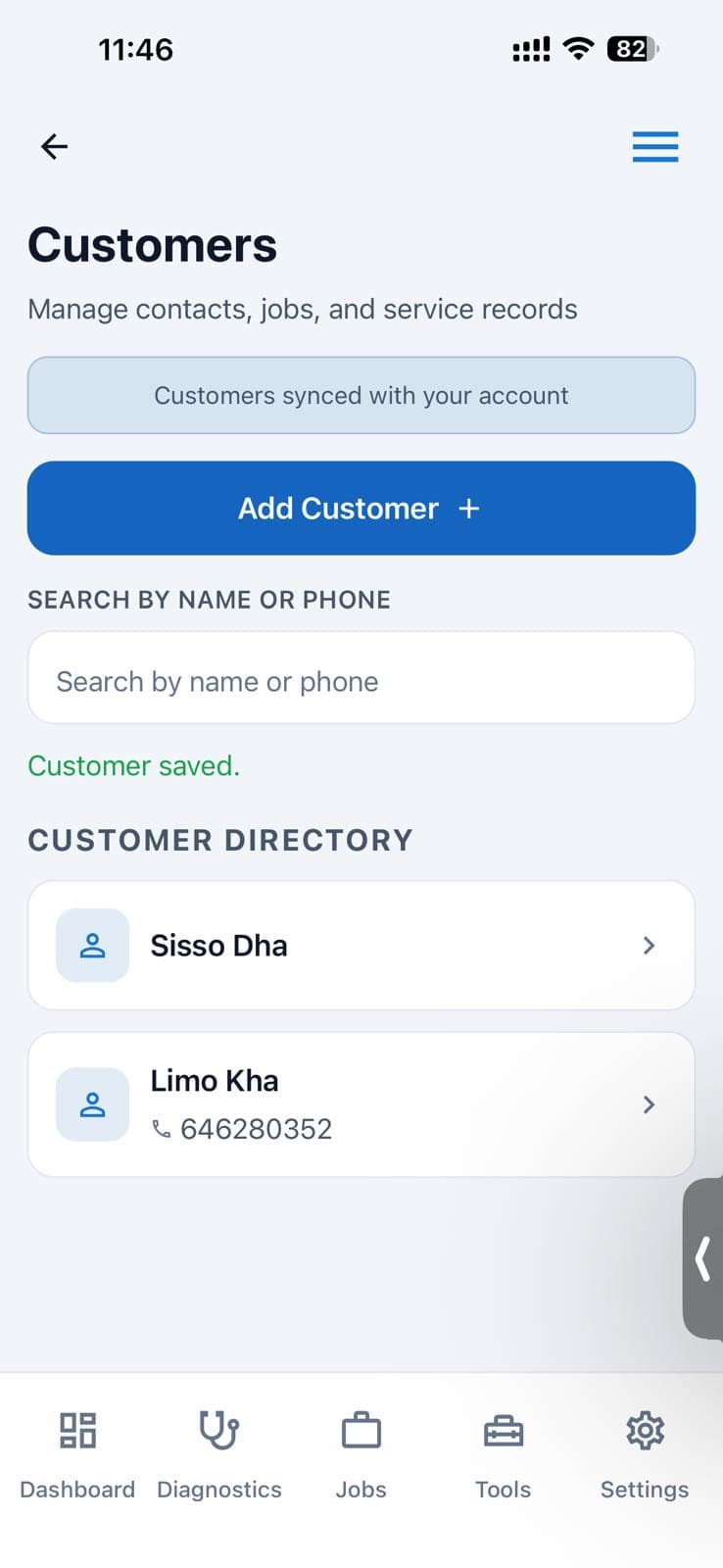 Customer Management interface preview