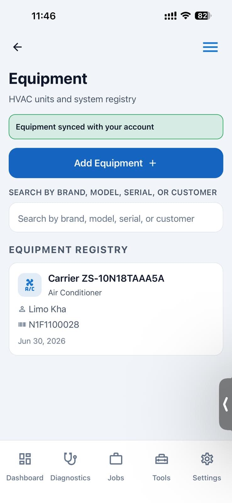 Equipment Management interface preview