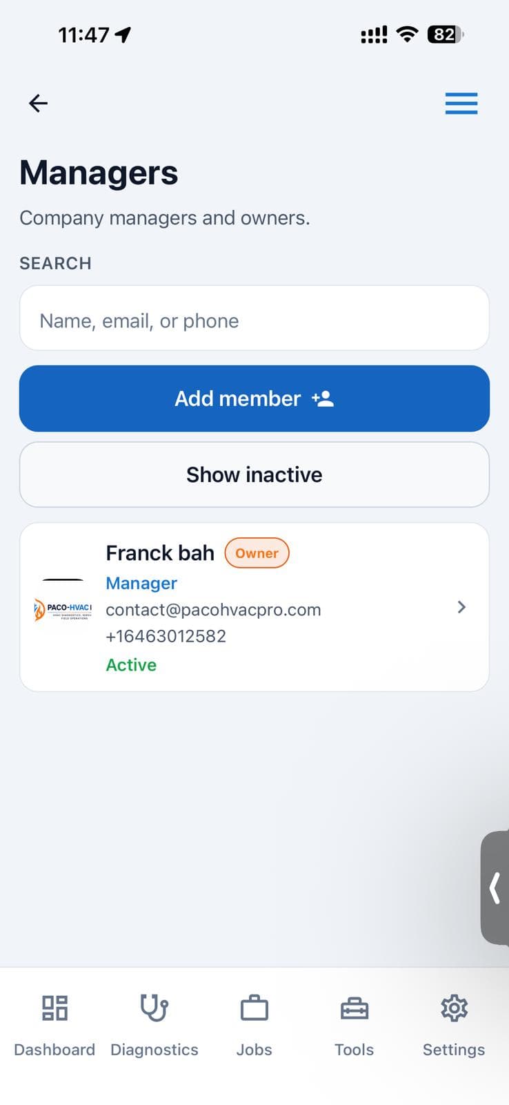 Team Management interface preview