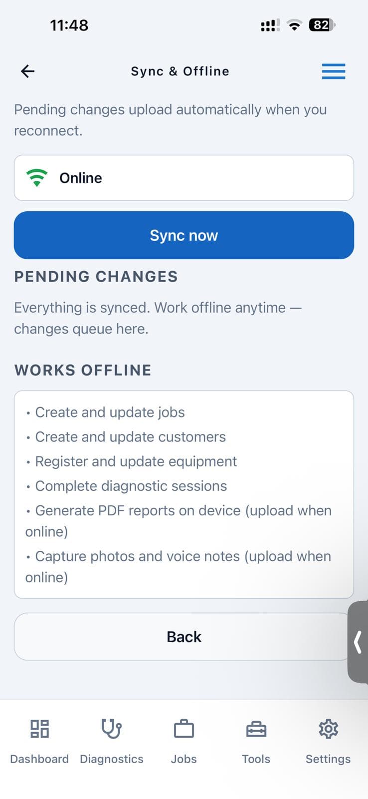Offline Support interface preview